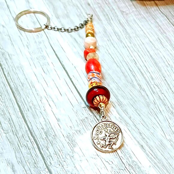 Sagittarius Beaded Key Chain, Zodiac Gemstone Crystal Bohemian - Picture 2 of 4